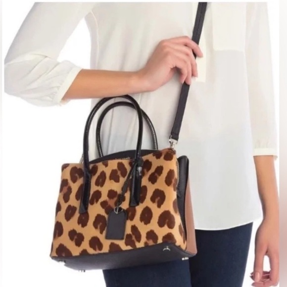 Kate Spade Margaux Medium Caviar Leather Leopard Calf Hair Crossbody Satchel Bag - Picture 17 of 17